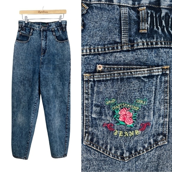 Jordache Vintage 80's Stonewash Jeans w/ Embroidered Rose Logo & High-Rise 13/14 - Picture 1 of 13